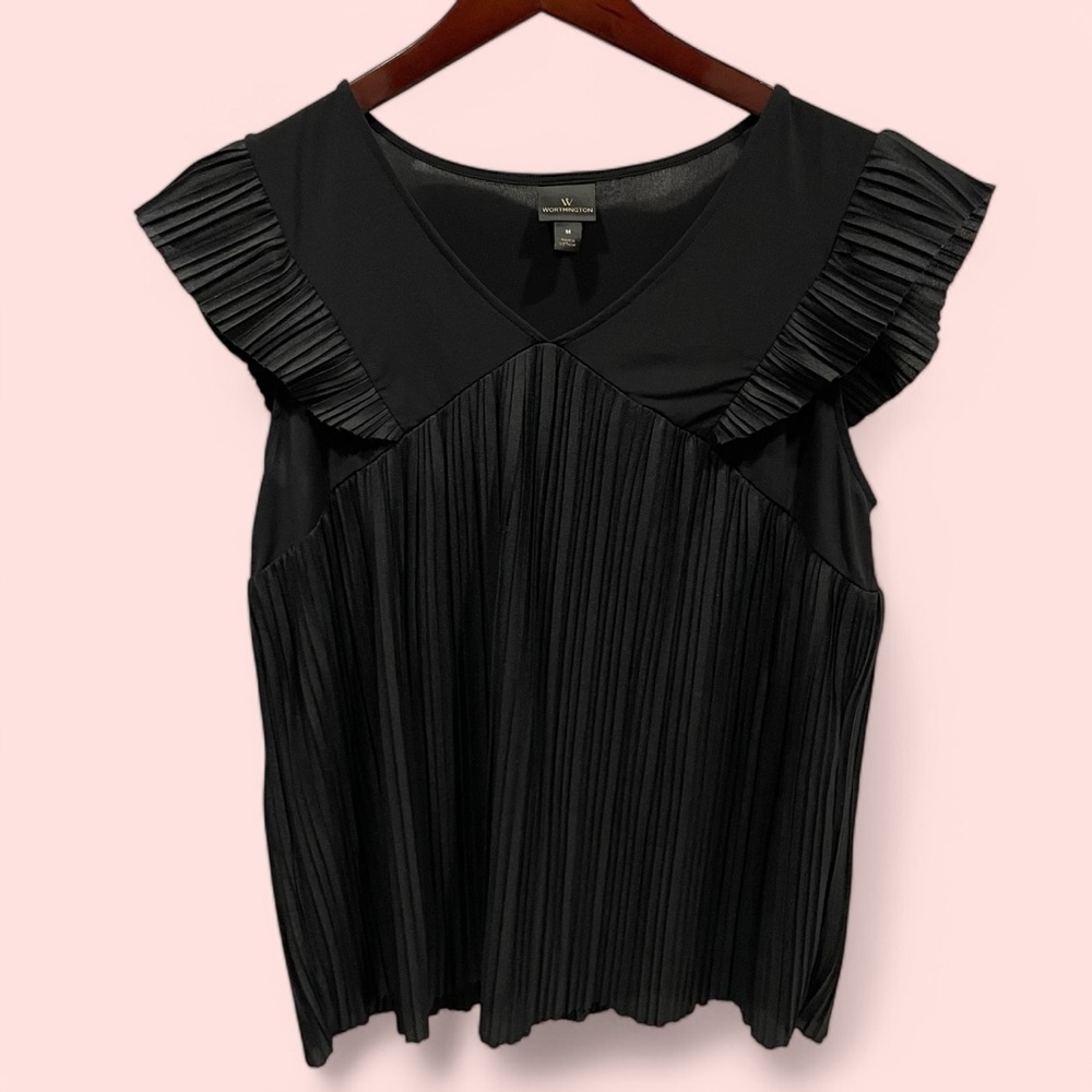 Cute Y2K pleated ruffle cap sleeve black flowy top blouse whimsigoth fairy goth